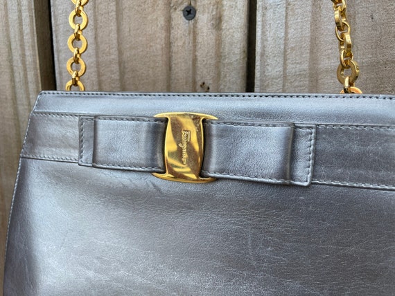 Vintage Ferragamo Leather Purse with Chain Strap … - image 3