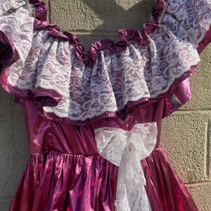 Loralie Originals Pink Princess Dress / 70s 80s Vintage Gown / Metallic Fuchsia Pink / White Lace Ruffle / Victorian Southern Belle Bo Peep image 8