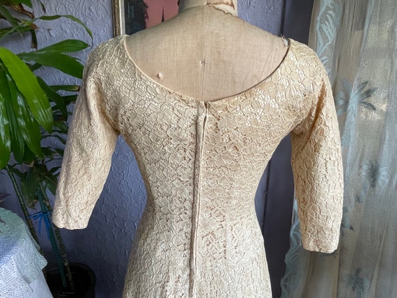 50s Cream Lace Drop Waist Dress / 1950s A Line Co… - image 5