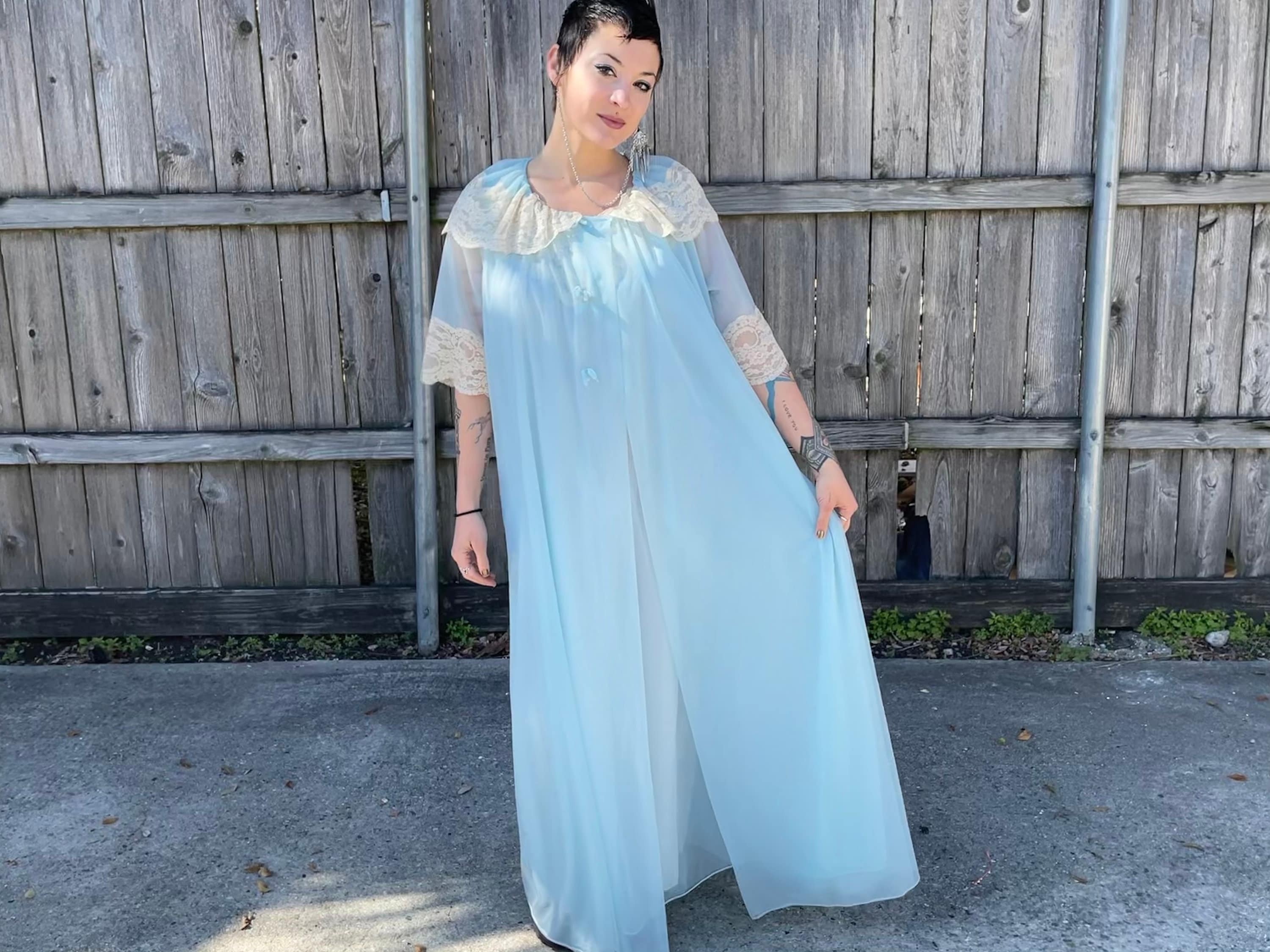 Vintage Peignoir Set by Gotham / 1960s Full Length Nightgown and Robe / Vintage Lingerie