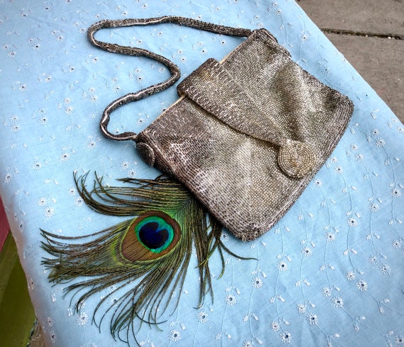 1950s Mid Century Silver Beaded Richere Evening Ba