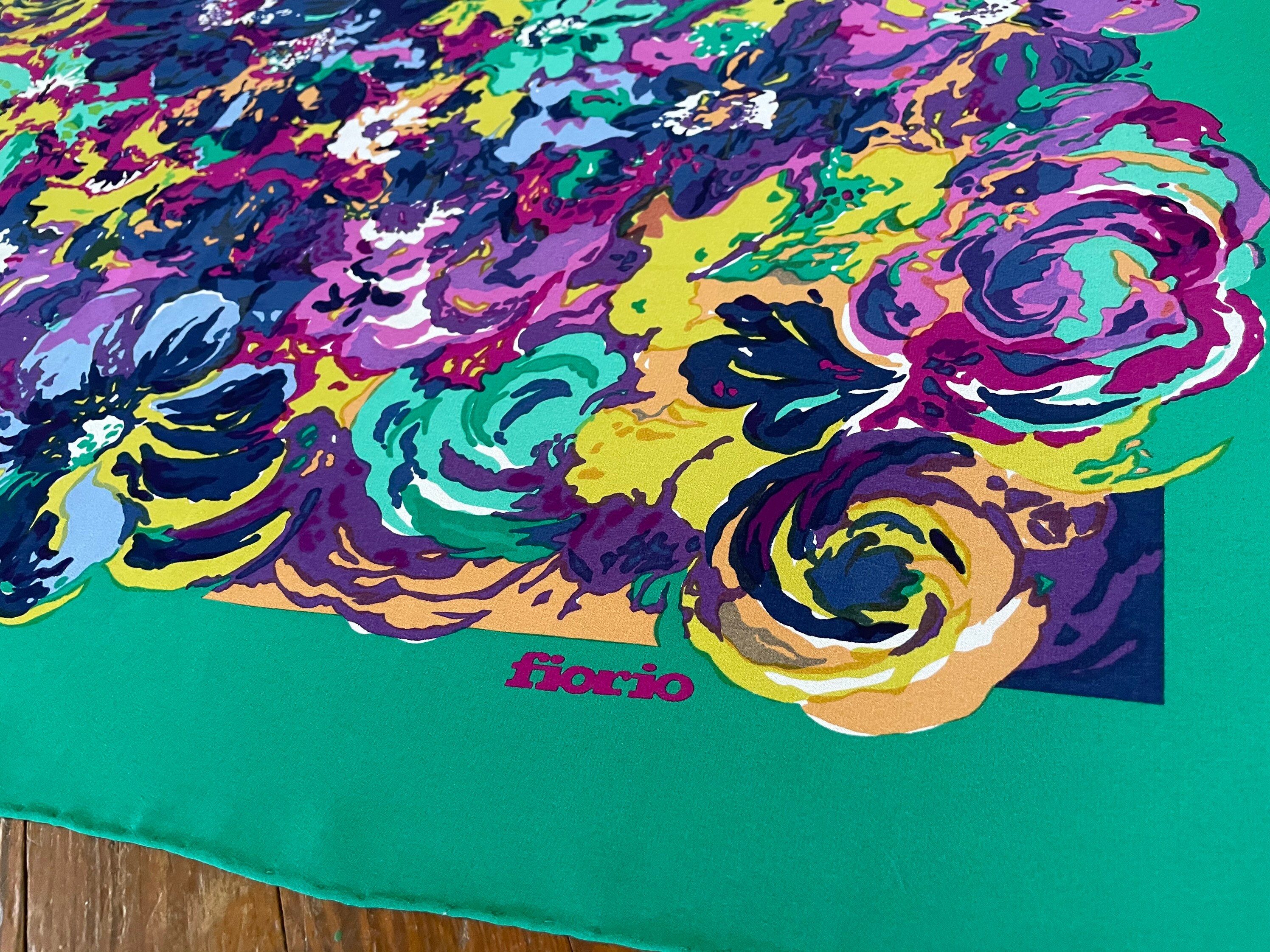 80s Vintage Silk Scarf / Fiorio Silk Scarf / Turquoise 80s Vintage Silk Scarf / Fiorio Silk Scarf / Turquoise