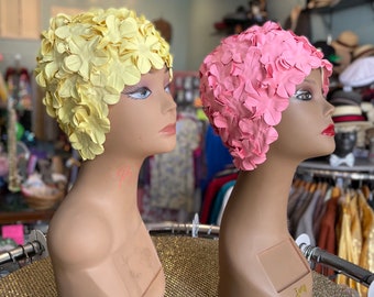 VTG Retro Art Deco Ladies Floral Swim Cap bathing Cap‎ rubber Beach Summer Glam Bathing Cap with Flowers | Flowery Bathing Cap main image 2