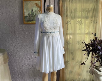60s Mini Wedding Dress by William Cahill / Short 60s Wedding Dress / Mod Bridal Babydoll Dress / Long Sleeve Rehearsal Reception Dress