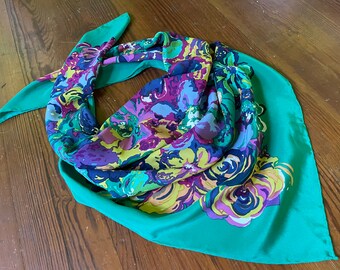 80s Vintage Silk Scarf / Fiorio Silk Scarf / Turquoise