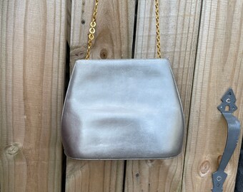 Vintage Ferragamo Leather Purse With Chain Strap / Silver Vintage Ferragamo Leather Purse With Chain Strap / Silver