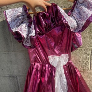 Loralie Originals Pink Princess Dress / 70s 80s Vintage Gown / Metallic Fuchsia Pink / White Lace Ruffle / Victorian Southern Belle Bo Peep image 9