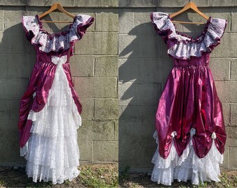 Loralie Originals Pink Princess Dress / 70s 80s Vintage Gown