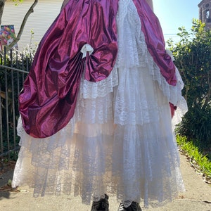 Loralie Originals Pink Princess Dress / 70s 80s Vintage Gown / Metallic Fuchsia Pink / White Lace Ruffle / Victorian Southern Belle Bo Peep image 5