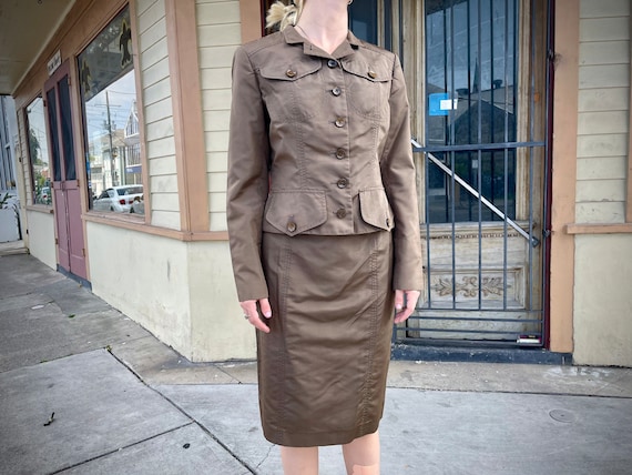 Y2K Brown Skirt Suit by Carolina Herrera 2000s Womens Suit