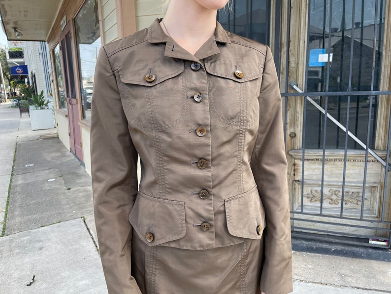 Y2K Brown Skirt Suit by Carolina Herrera / 2000s Womens Suit / Bronze