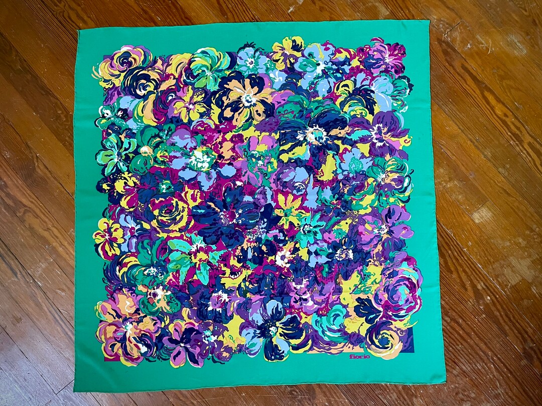 80s Vintage Silk Scarf / Fiorio Silk Scarf / Turquoise