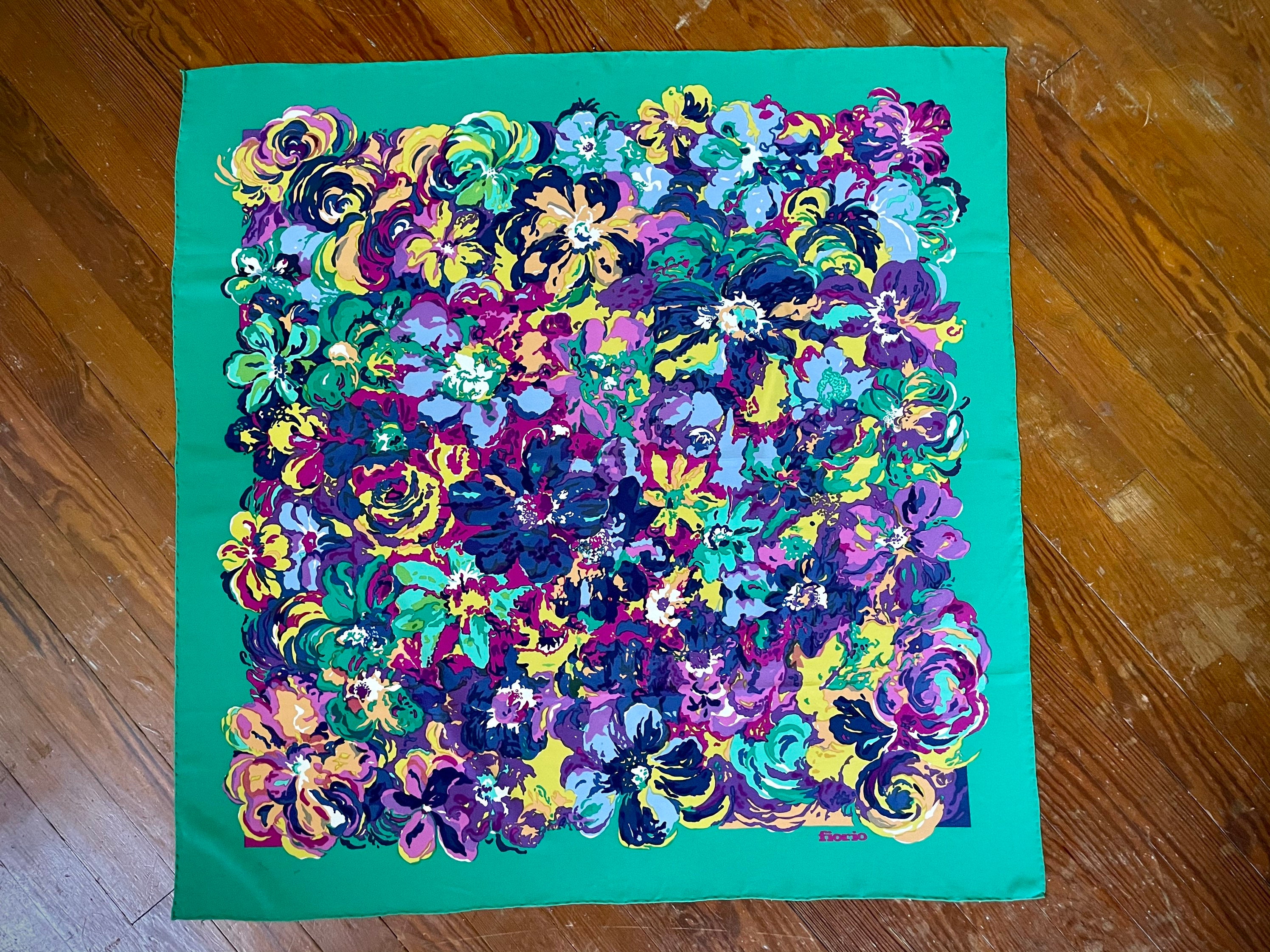 80s Vintage Silk Scarf / Fiorio Silk Scarf / Turquoise 80s Vintage Silk Scarf / Fiorio Silk Scarf / Turquoise
