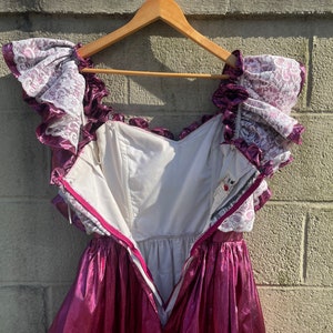 Loralie Originals Pink Princess Dress / 70s 80s Vintage Gown / Metallic Fuchsia Pink / White Lace Ruffle / Victorian Southern Belle Bo Peep image 10