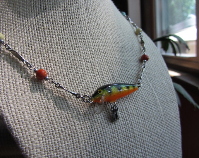 Playful Fishing Lure Necklace in Orange Yellow and Green Etsy