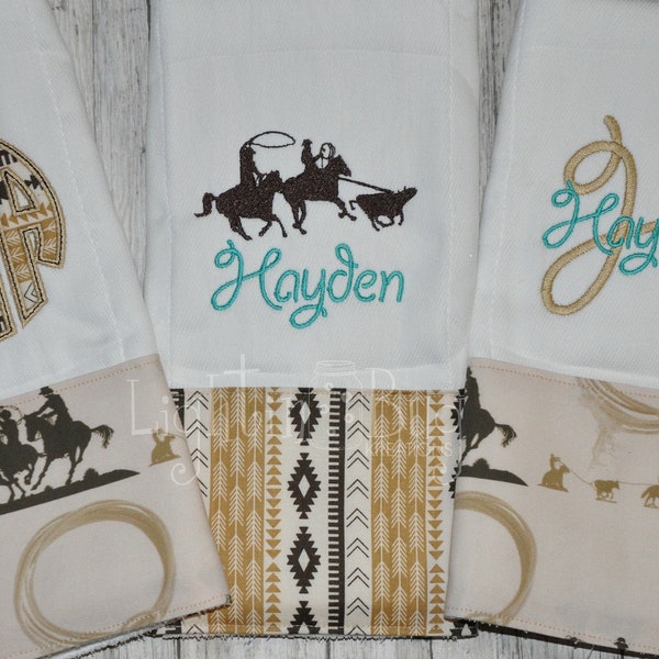 Monogram Western Baby / Team Roper / Horse Burp Rag Set