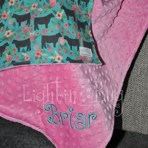 Angus Cow Girl  baby Personalized Minky Blanket