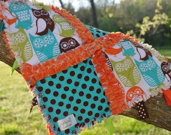 Owl  Minky Tag Rag Blanket