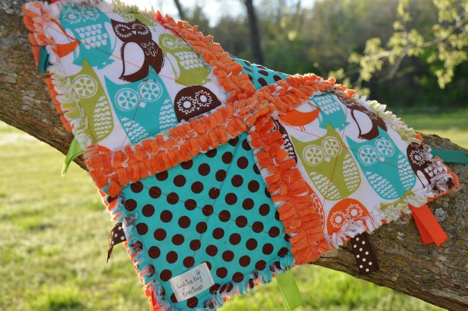 Owl  Minky Tag Rag Blanket