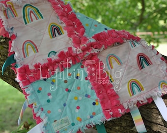 Rainbow Minky Tag Rag Blanket