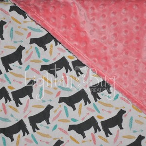 Angus Cow  Monogrammed Baby Girl Minky Blanket