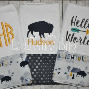 Monogram Personalized Buffalo Baby Burp Rag Set