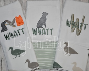 Camo Duck Hunting set of (3) Monogram Burp Rags
