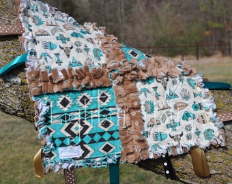 Tribal Tee-Pee Baby Tag Blanket / Minky Blanket for Boy steer skulls and arrow heads