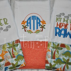 Baby Boy Dinosaur set of (3) Monogram Burp Rags
