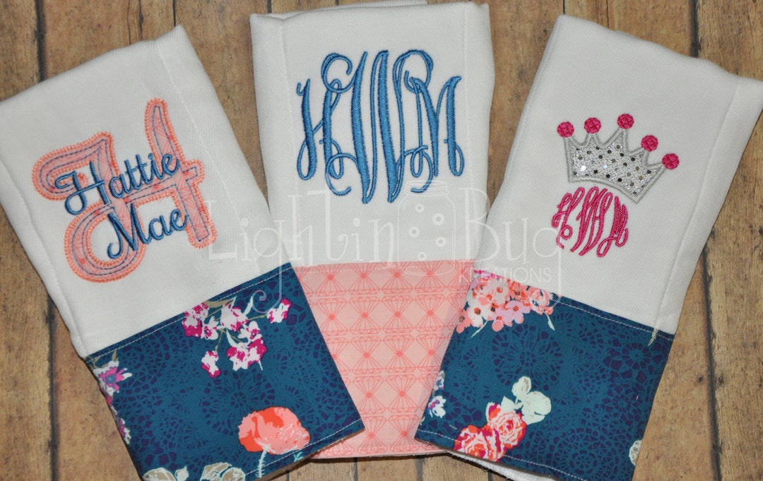 Personalized Blue Floral Burp Rag Set - Etsy