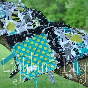 Woodland Baby Tag Blanket / Minky Blanket Raccoon