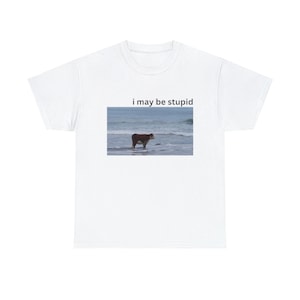 I May Be Stupid Cow on Beach Funny Meme Tee