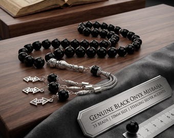 Big Natural Onyx gemstone 33 beads Tasbih, Islamic Prayer Beads Misbaha 123028