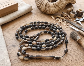 Black Ram horn 99 beads Tasbih, Islamic Prayer Beads, Misbaha, Tesbih 303051