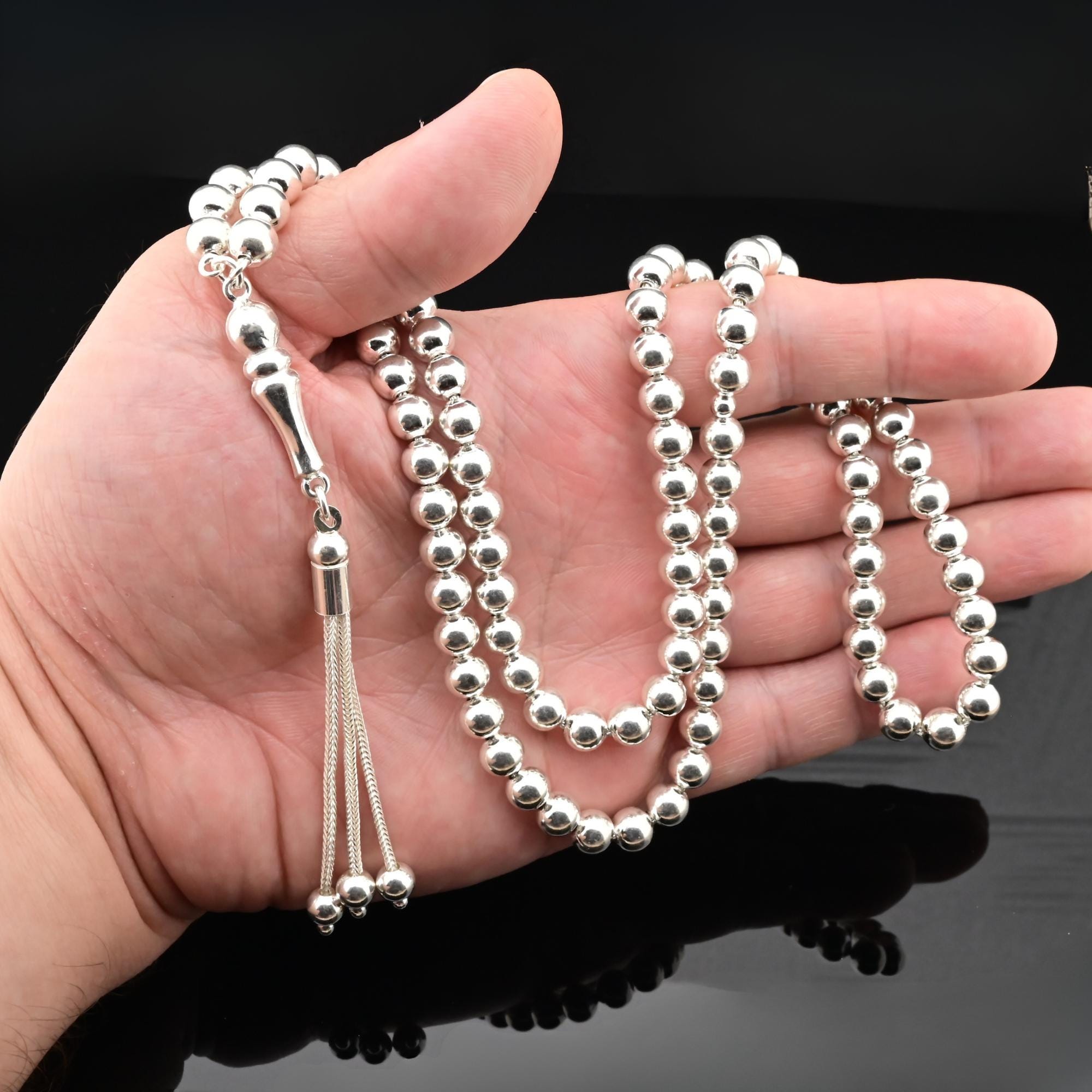 Big 925 Pure Sterling Silver 99 Beads Islamic Prayer Beads Misbaha
