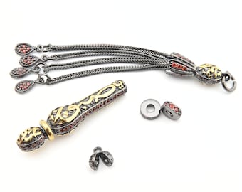 Conjunto de plata 925 con incrustaciones de piedras preciosas de granate con capa negra y dorada para tasbih 830109, borla de imán para la estación nod