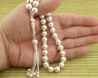 Grote 925 sterlingzilver 33 islamitische bidkralen Misbaha Tesbih Tasbih 501078 Tespih, puur zilver cadeau voor moslim, vrouw, man, Subha cadeau