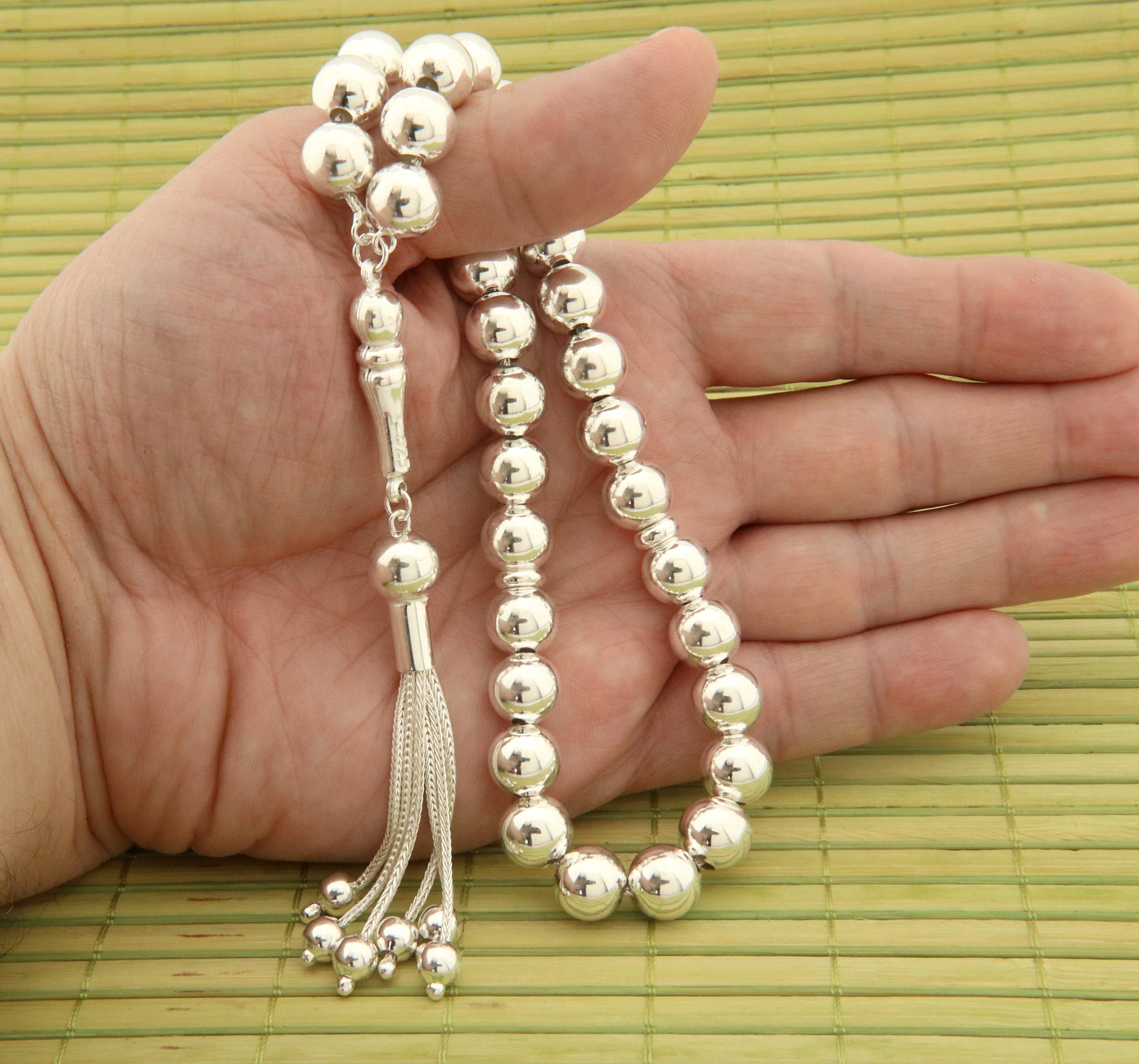 Big 925 Sterling Silver 33 Beads Tasbih, Islamic Prayer Beads