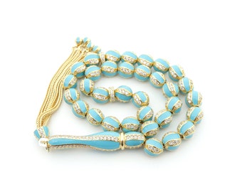 Zirkoonsteen verguld 925 sterlingzilver 33 islamitische bidkralen Misbaha Tasbih ottaman 503049 Tasbih Tasbeeh Tesbih Rozenkrans Tespih