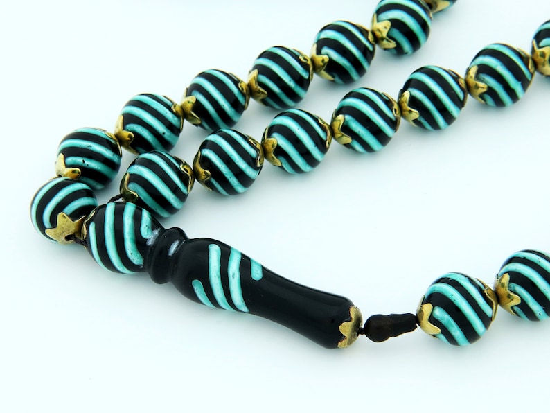 Big Nacre and Brass Inlaid Kuka Tree 33 Beads Islamic Prayer Beads for ...