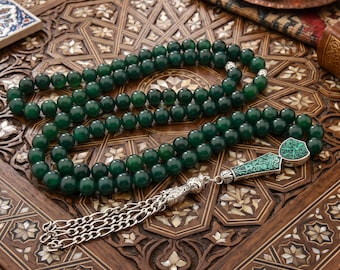 Green Agate gemstone 99 beads Islamic Prayer Beads Misbaha from Turkey 125084