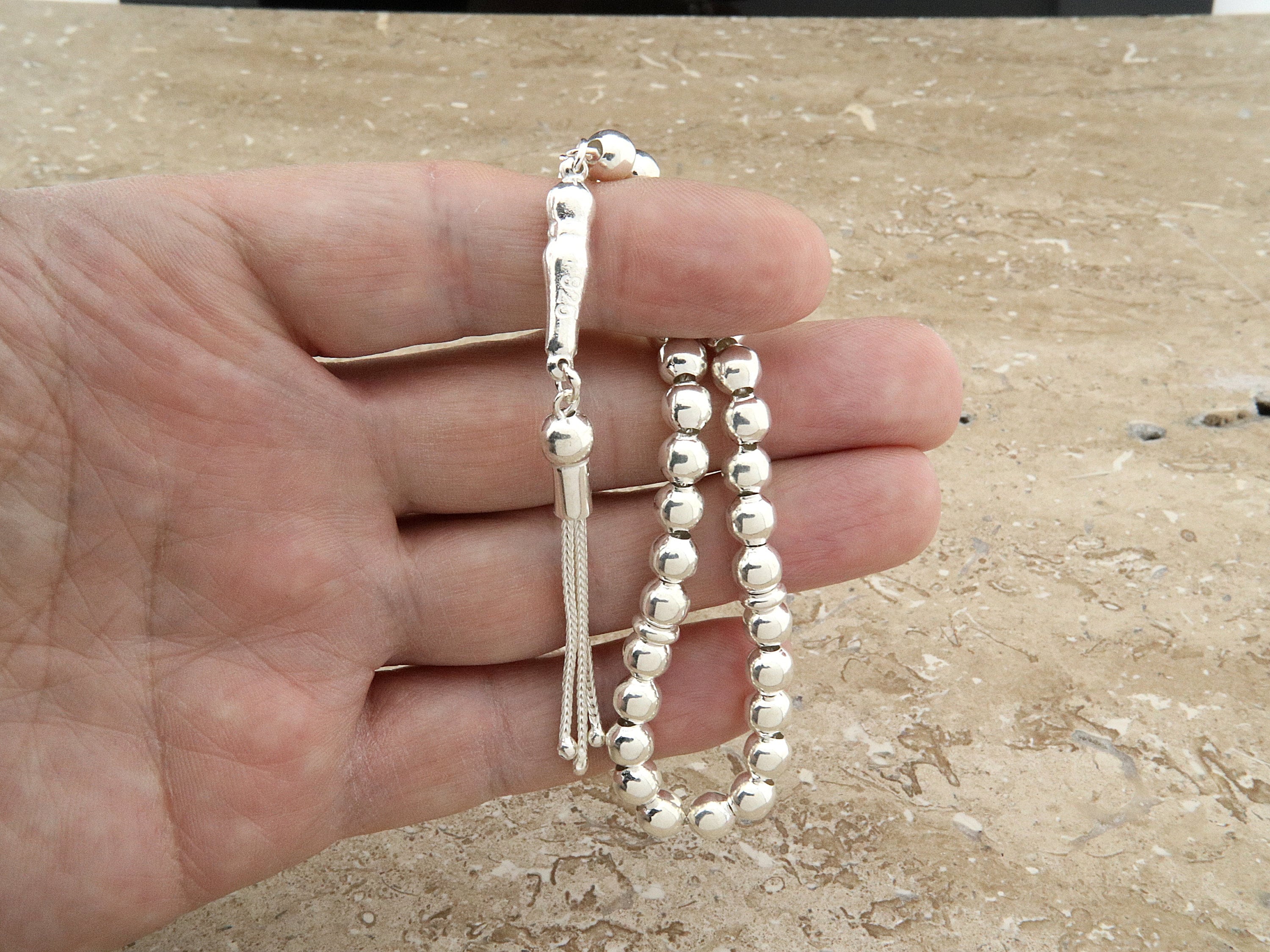 Perles De Prière Vintage Argent 925 - Extrémités Glands - TR2492 - Retro
