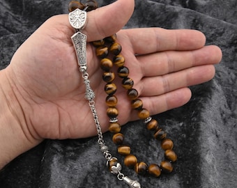 Tasbih grande de ojo de tigre de 33 cuentas, rosario islámico, Misbaha, regalo tasbeh 108024
