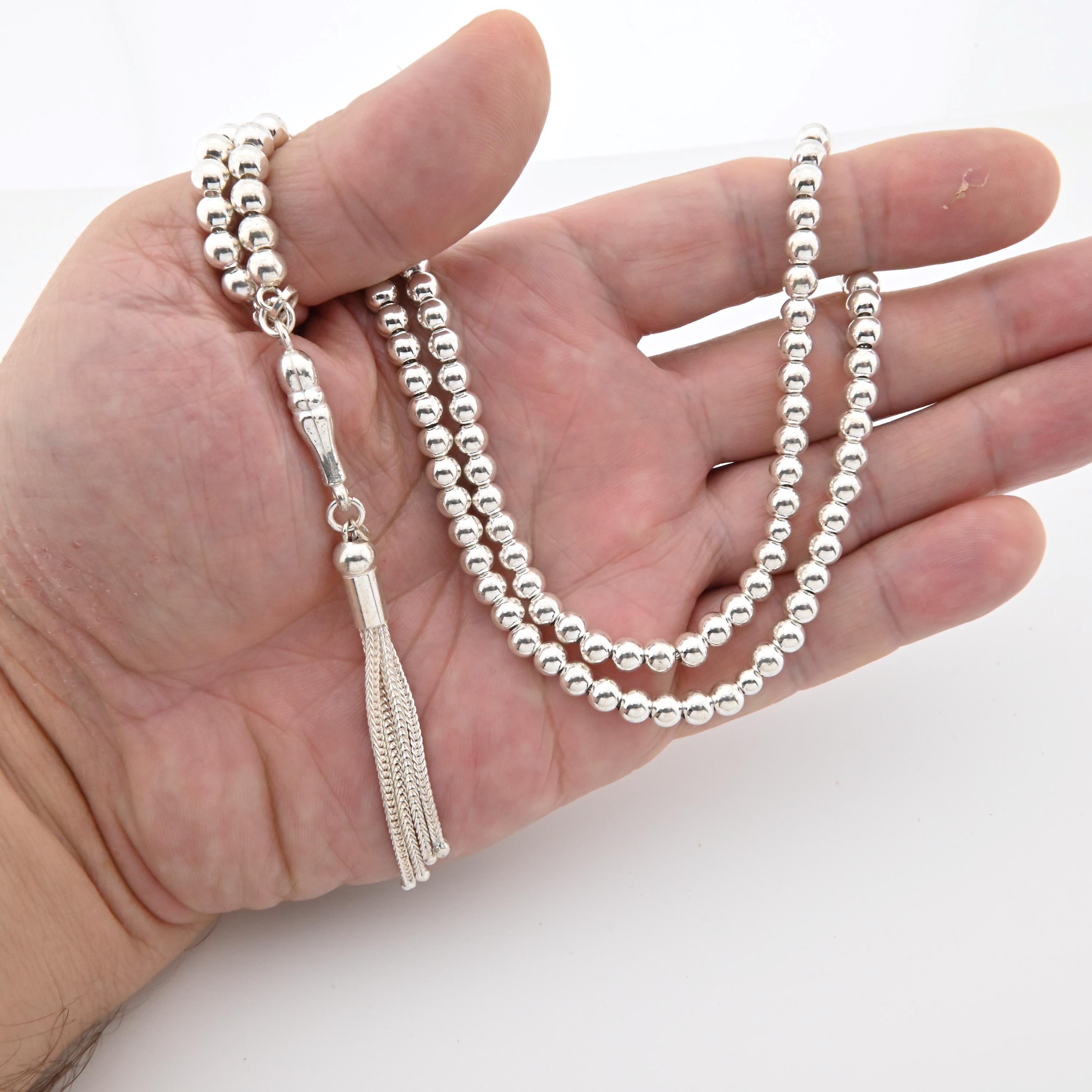 Tasbih Necklace 925 Sterling Silver 99 Beads Islamic Prayer Beads