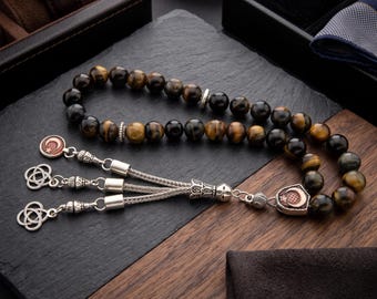 Tiger eye 33 beads Tasbih, Islamic Prayer Beads, Misbaha, gift tasbeh 108026