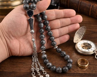 Huge Larvikite Stone 33 beads Tasbih, Prayer Beads Misbaha from Turkey 141002