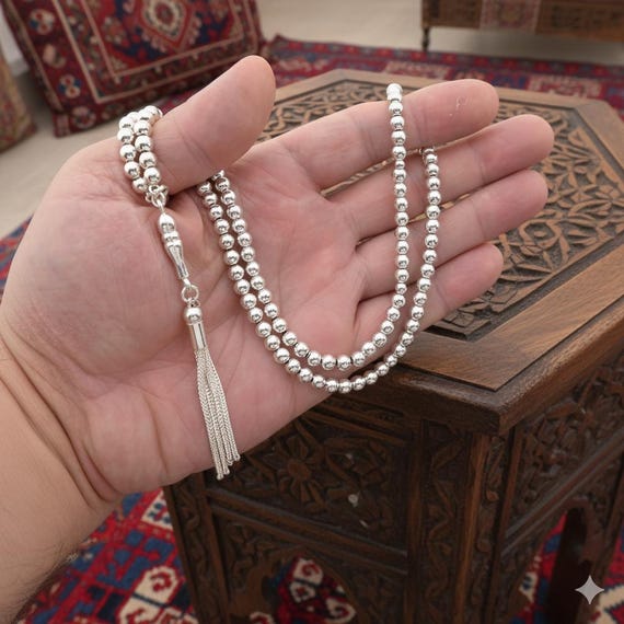 Tasbih Necklace 925 Sterling Silver 99 Beads Islamic Prayer Beads