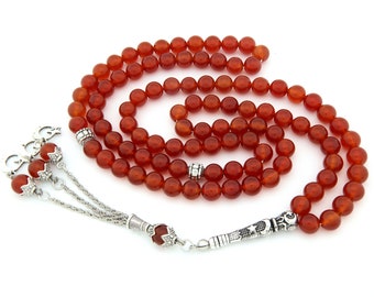 Red Agate gemstone 99 beads Islamic Prayer Beads Misbaha from Turkey 125029 Tasbih