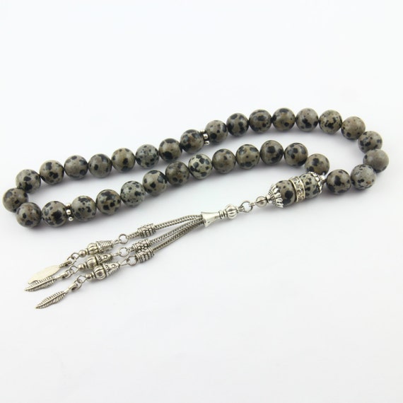 Dalmatian jasper gemstone 33pcs Islamic Prayer Beads Misbaha | Etsy