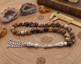 Tibetan Agate gemstone 33 beads tasbih, Islamic Prayer Beads Misbaha from Turkey 125083